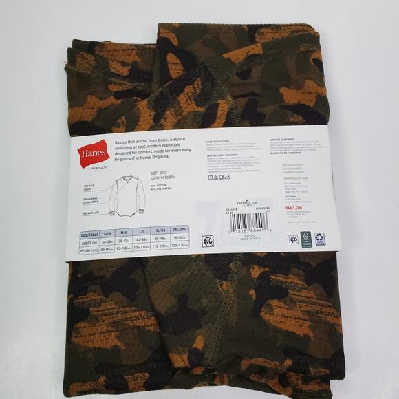 Hanes Mens Size M Thermal Long Sleeve Shirt Reversible Camo base layer - Picture 3 of 4